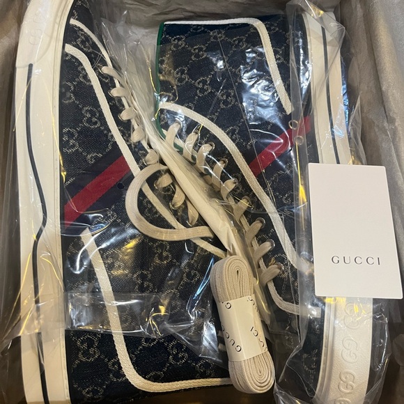 Gucci Blue Monogram High-Top Sneakers - Picture 4 of 5